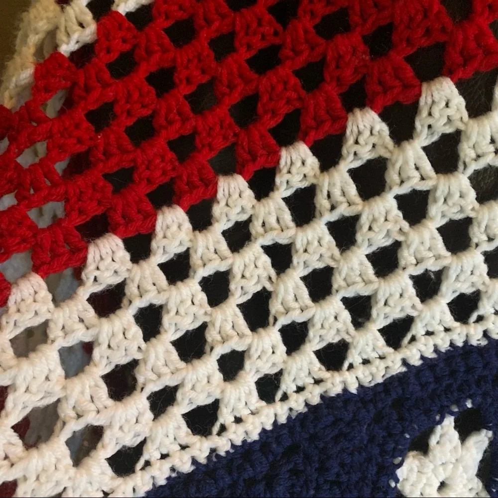 American Flag Crochet Throw Blanket - Red White Blue